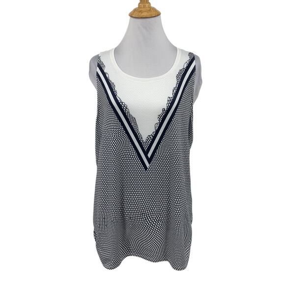 Lucky In Love Tank Top Womens 2XL XXL White Navy Scoop Neck Sleeveless Stretch - Picture 1 of 11